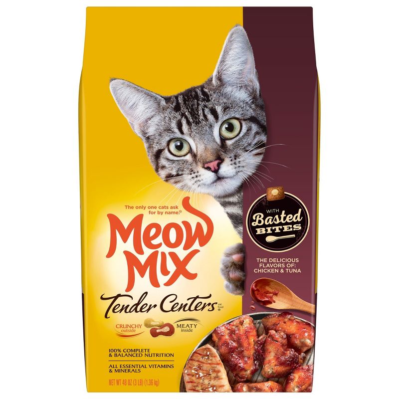 Meow Mix Tender Centers with Basted Bites with Flavors of Chicken &#38; Tuna Adult Complete &#38; Balanced Dry Cat Food - 3lbs, 1 of 10