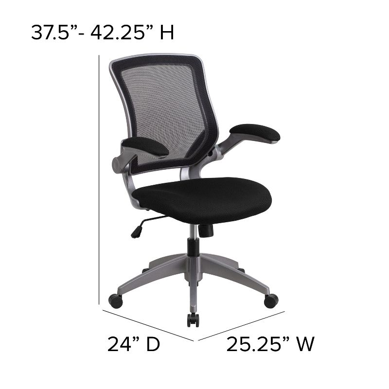Flash Furniture Mid-Back Mesh Swivel Ergonomic Task Office Chair with Gray Frame and Flip-Up Arms, 5 of 15
