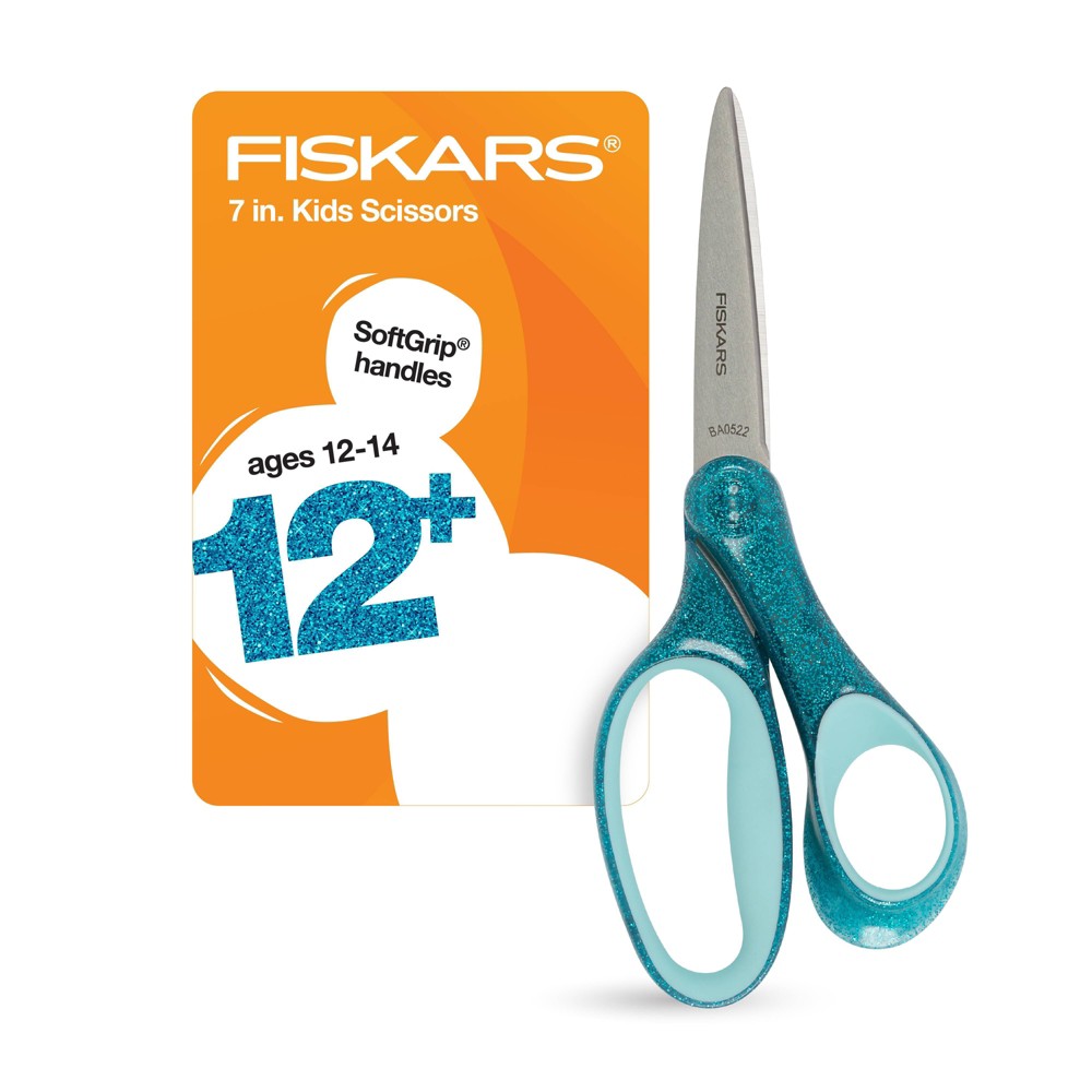 Photos - Desk Organiser Fiskars 7'' NonStick Softgrip Scissors Teal Sparkle: Stainless Steel, School & Kids, 7 Inch, Lifetime Warranty 