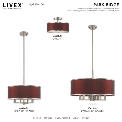 Park Ridge Brushed Nickel 7-Light Chandelier with Red Wine Fabric Shade