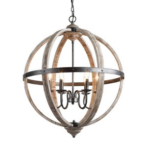 LNC Timeless 6-Light 27" Farmhouse Large Globe Chandelier,Brushed Black and Weathered Gray Wood Tone - 1 of 4