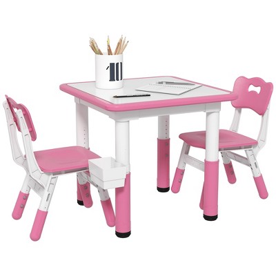 Qaba 3 Piece Kids Table And Chairs, Height Adjustable Toddler Table And ...