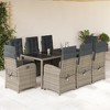 vidaXL 9 Piece Garden Dining Set with Cushions Grey Outdoor Furniture Adjustable Chairs and Tempered Glass Table | Great for Outdoor Relaxation - 2 of 4
