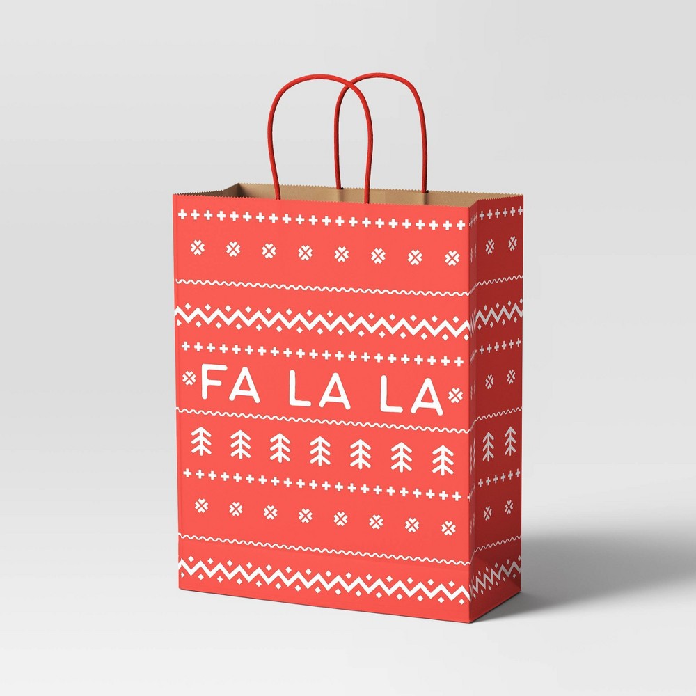 Large Cub 'Fa La La' Paper Handle Christmas Gift Bag Red - Wondershop™ 3 pack case