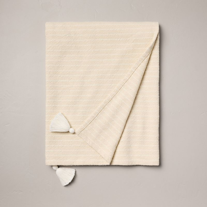 Pinstripe Woven Throw Blanket with Corner Tassels Natural - Hearth &#38; Hand&#8482; with Magnolia, 1 of 5