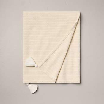 Pinstripe Woven Throw Blanket with Corner Tassels Natural - Hearth & Hand™ with Magnolia