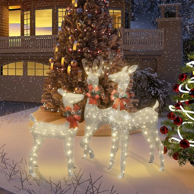 Hooseng 3 Pieces Reindeer Family Set, Christmas Lighted Deer 3, 4, 5ft, Xmas Decoration Set with 230 LED Lights, 12 Ground Stakes and 30 Zip Ties