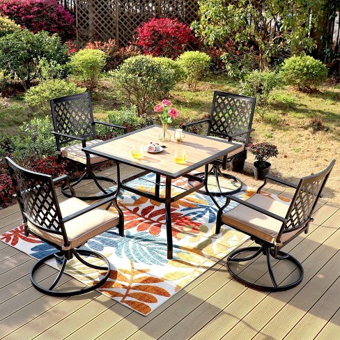 5pc Patio Set With Square Dining Table Swivel Chairs Captiva