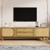 67" Mid-Century Modern Rattan TV Stand for 75 Inch TV,Modern Farmhouse Media Console with Sliding Doors for Living Room-Baofuwish - 2 of 4