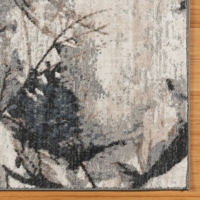 Scalia Gray Abstract Floral 2'7"x8' Synthetic Area Rug