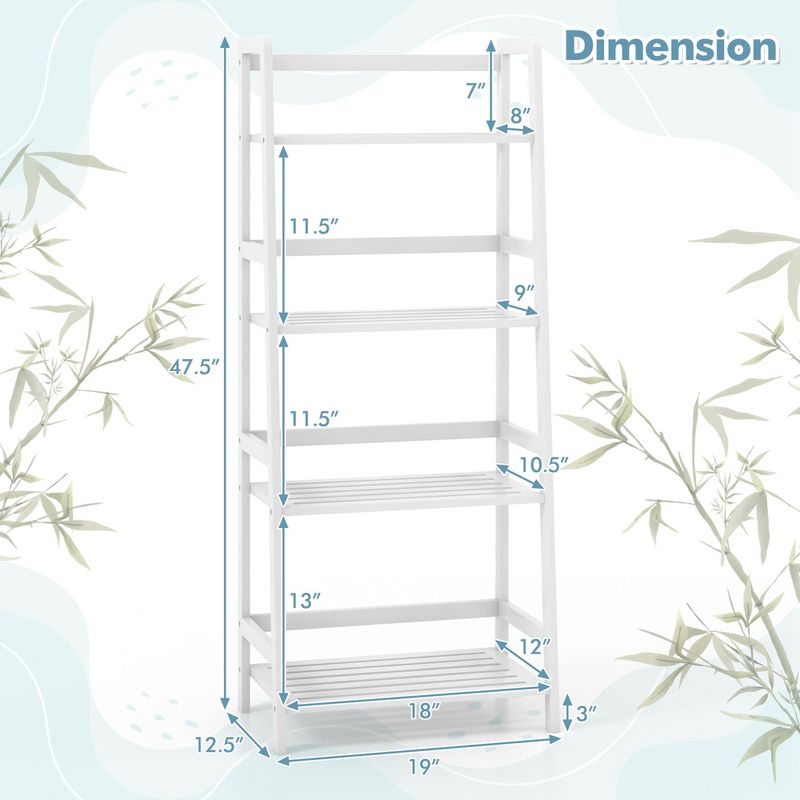 Costway Multifunctional 4 Shelf Bamboo Bookcase Ladder Plant Flower Stand Rack Storage White/Natural, 3 of 10