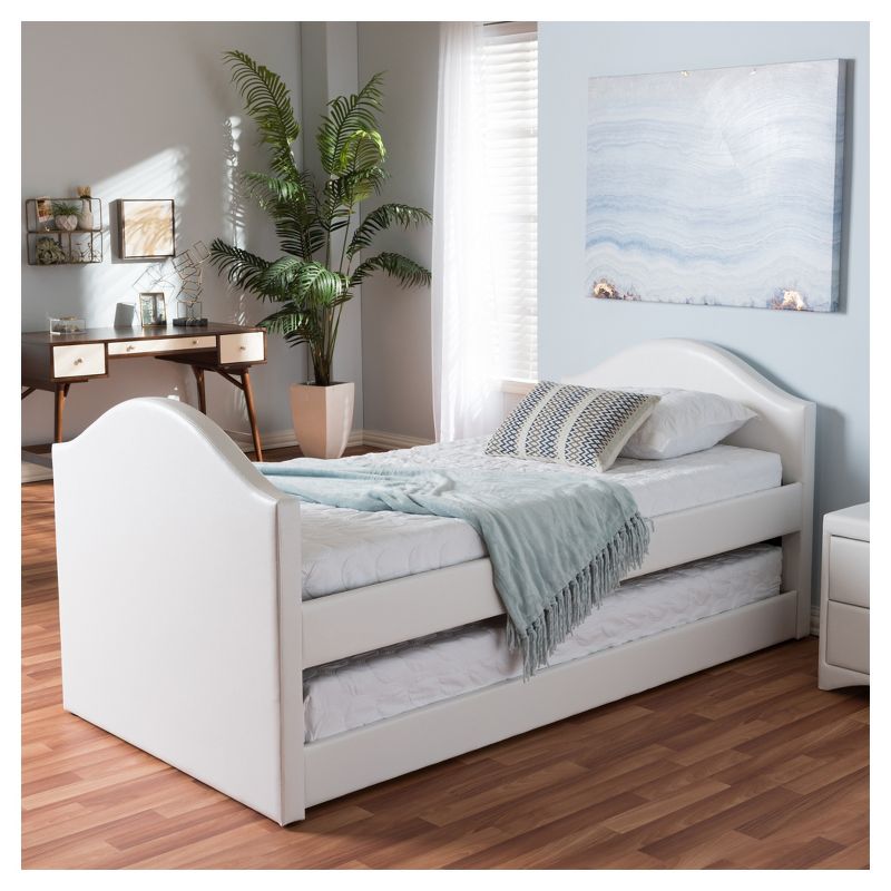 Twin Alessia Faux Leather Upholstered Daybed with Guest Trundle Bed White - Baxton Studio, 6 of 7