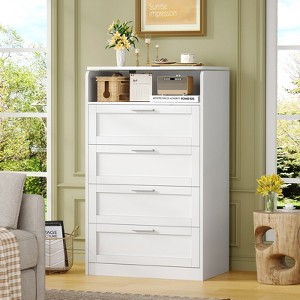 USIKEY Tall White Dresser for Bedroom, 4 Drawer Dresser with Mirror, Modern Chest of Drawers, Wood Closet Clothes Storage Organizer for Bedroom, White - 1 of 4