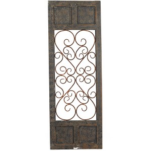 Olivia & May Traditional Wood Scroll Window Inspired Wall Decor with Metal Scrollwork Relief Brown: Vertical Iron Frame, Carved Art Object - 1 of 4