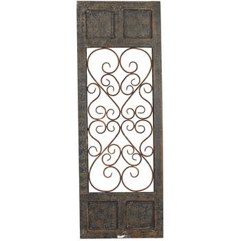 Traditional Wood Scroll Window Inspired Wall Decor with Metal Scrollwork Relief Brown - Olivia & May
