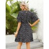 Women's V Neck Summer Dress Casual High Waist Short Ruffle Flowy  A-line Dress with Belt - 3 of 4