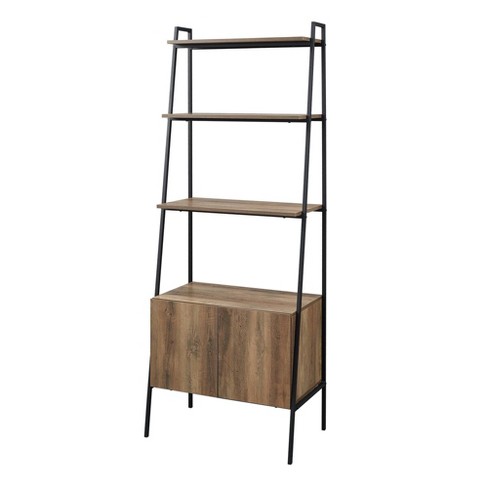 Closed Storage Cabinet Ladder Bookcase, Leaning Bookcase With Storage Cabinet