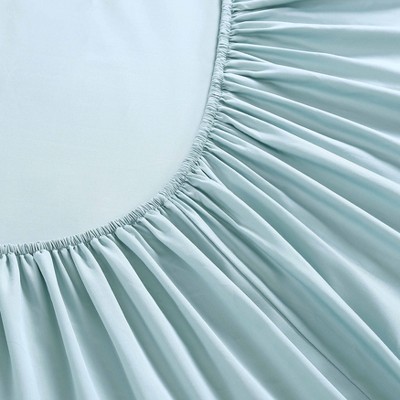 Queen Blue Cotton Polyester Sateen Sheet Set