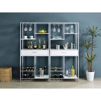 Figueroa White and Chrome Modern Bar Cabinet with Drawer