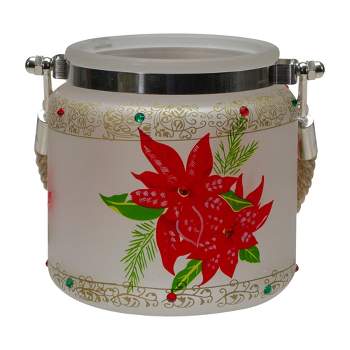 Northlight 4" Hand-Painted Red Poinsettias and Gold Flameless Glass Christmas Candle Holder