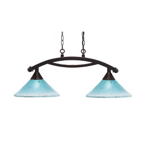 Toltec Lighting Bow 2 - Light Island Pendant Light in  Dark Granite with 12" Teal Crystal Shade - 1 of 1