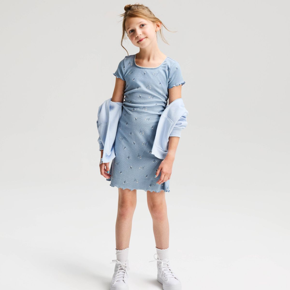 Girls' Short Sleeve Ribbed Floral Dress - Cat & Jack™