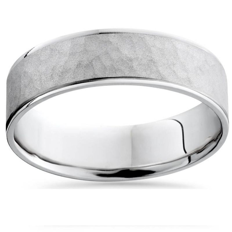 Pompeii3 Mens 950 Platinum Beveled Hammered Wedding Band Ring, 1 of 4