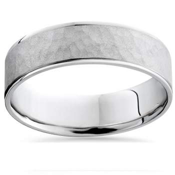 Pompeii3 Mens 950 Platinum Beveled Hammered Wedding Band Ring