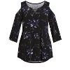 Avenue Women's Plus Size Cold Shoulder 3 Bar Print Top - 4 of 4