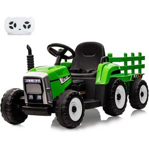 12V Kids Ride On Tractor with Trailer, Dual Motors, 3-Gear Shift, 7 Led Headlights, and Mp3 Player - Ride-On Toy for Toddlers Ages 3+ - 1 of 4