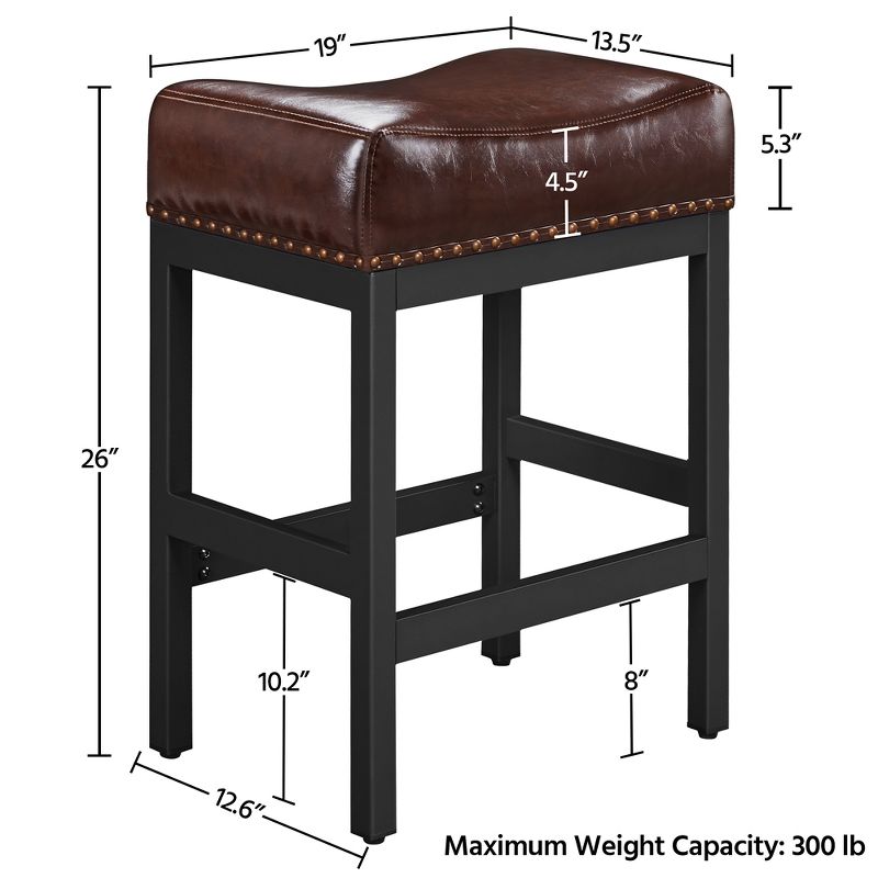 Yaheetech 26"H Bar Stools Faux Leather Counter Height Stools with Nailhead Trims Set of 2, 3 of 8