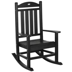 Outsunny Outdoor Rocking Chair, Traditional Slatted Porch Rocker,  with Armrests, Fade-Resistant Waterproof HDPE for Indoor & Outdoor, Black