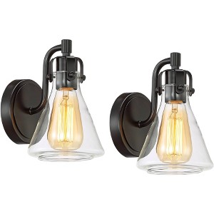 Possini Euro Design Cindy Rustic Wall Light Sconces Set of 2 Bronze Hardwire 5 1/2" Fixture Clear Glass for Bedroom Bathroom - 1 of 4