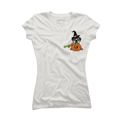 Junior's Design By Humans Halloween Boxer Dog By TreeHouses T-Shirt