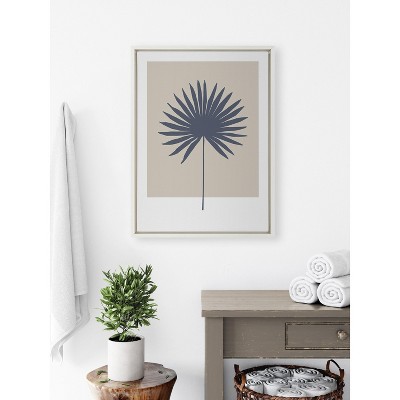 Muted Tan and Blue Botanical Palm Framed Canvas Art, 18x24