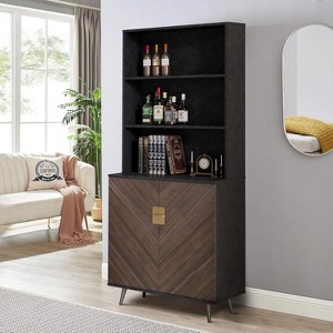 SAINTCY 67" Coffee Bar Cabinet for Home, Dining Room Kitchen Cabinet with Wine Rack, Tall Cabinet, Wood Doors for Living Room, Hallway - 1 of 4