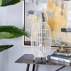 16" x 8.5" Oval Modern Metal Caged Candle Holder with Led Light Bulb Center White - Olivia & May - 2 of 4