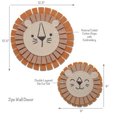 Earth Tone Cotton Blend Yarn and Felt Lion Wall Decor Set