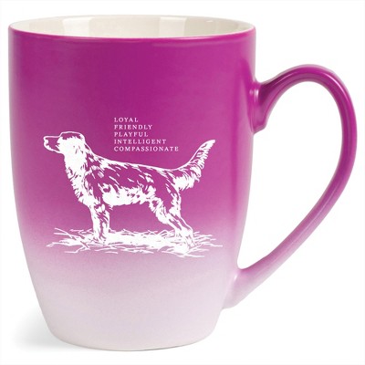 Elanze Designs 12 Ounce Ceramic Decorative Laser Engraved Giftable Novelty Tea Coffee Cup Mug Pink and White Dog Loyal Friendly Playful Intelligent