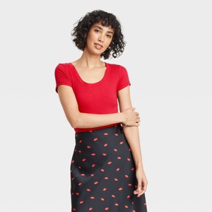 Women's Slim Fit Short Sleeve Ribbed Scoop Neck T-Shirt - A New Day™ - 1 of 4