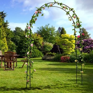 2.4m Tall Freestanding Arch Wedding Garden Archway Solid Black Metal Climbing Plants Support Frame Trellis Ground for Outdoor Patio - 1 of 4