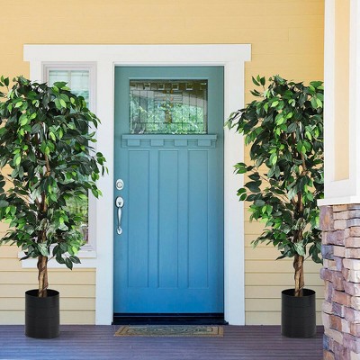 6-Foot Green Artificial Ficus Silk Tree with Wood Trunks