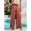 Women Pull On Pants Elastic Waisted Casual Wide Leg Long Lounge Trousers with Pocket Brown,L - 4 of 4