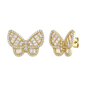 Guili Twilight Wings 14K Gold Plated Sterling Silver Butterfly Stud Earrings with Cubic Zirconia Clusters for a Delicate and Bold Look - 1 of 2
