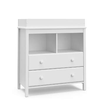 Storkcraft Alpine 2 Drawer Dresser with Changing Table Topper and Interlocking Drawers - White