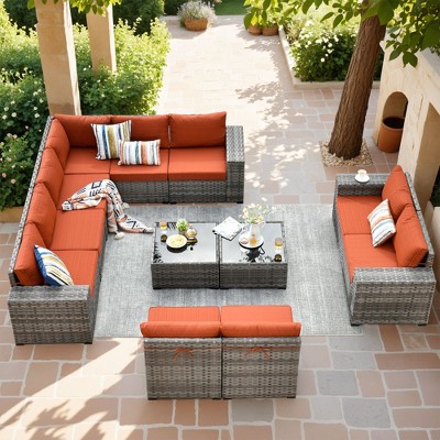 XIZZI Modular Sectional Patio Set with Convertible Corner Sofa, 3.54" Thickened Cushions & 7.68" Wide Armrests, Outdoor Conversation Sofa in 7 Colors