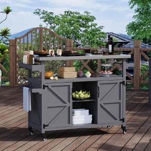 Outdoor Grill Cart with Storage Cabinet, Movable Prep Station with Stainless Steel Tabletop, Lockable Wheels for Patio BBQ - 1 of 4
