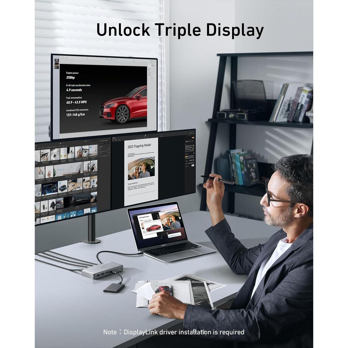 Anker DL6350 10-in-1 DisplayLink Dock, Triple 4K@30Hz (2 HDMI + 1 DP), for Windows Laptops & MacBook Air/Pro (Latest Driver Required) - thumbnail 3