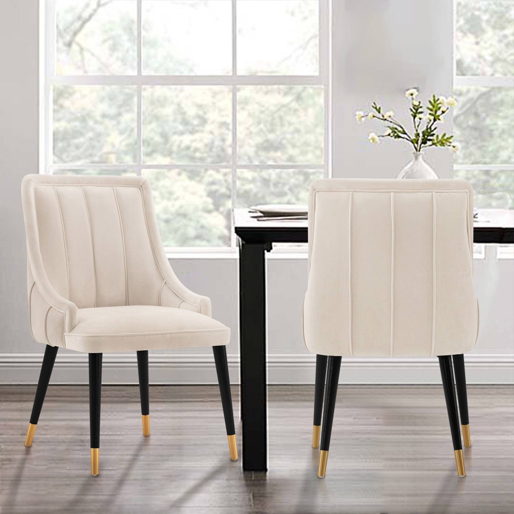Photos - Dining Table Eda Modern Velvet Upholstered Dining Chair Cream - Manhattan Comfort