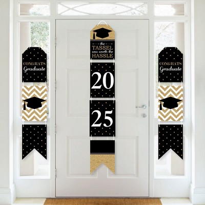 Big Dot of Happiness Gold - Tassel Worth The Hassle - Hanging Vertical Paper Door Banners - 2025 Grad Party Wall Decoration Kit - Indoor Door Decor